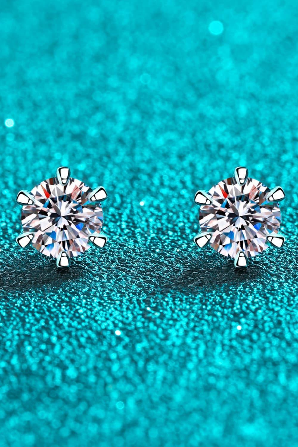 1 Carat Moissanite Rhodium Plated Stud Earrings - Southern Shores Clothing
