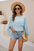 Swiss Dot Round Neck Polyester Blouse Casual Top - Southern Shores Clothing