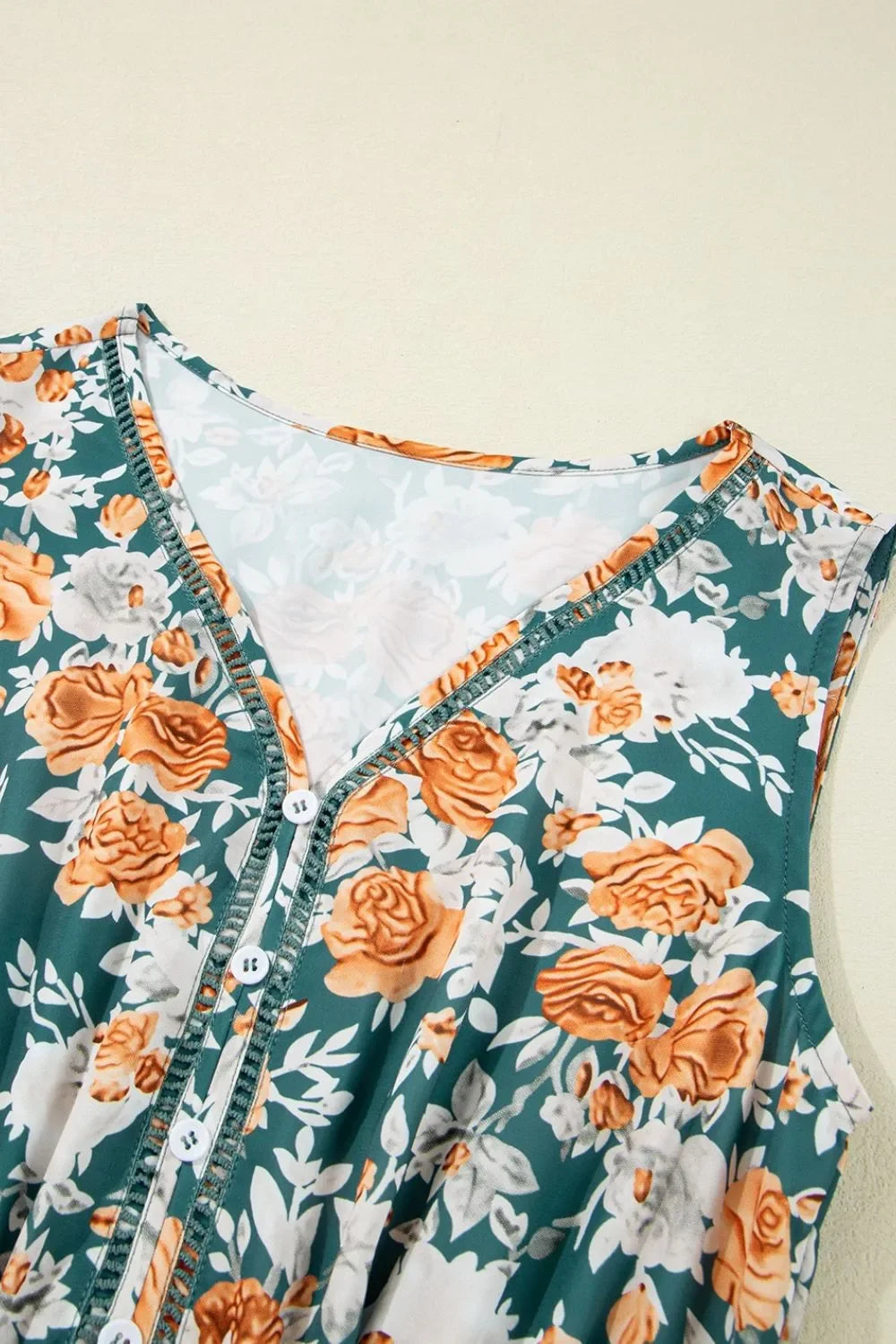 Floral Print Sleeveless V-Neck Dress With Tie Waist Tiered - Southern Shores Clothing