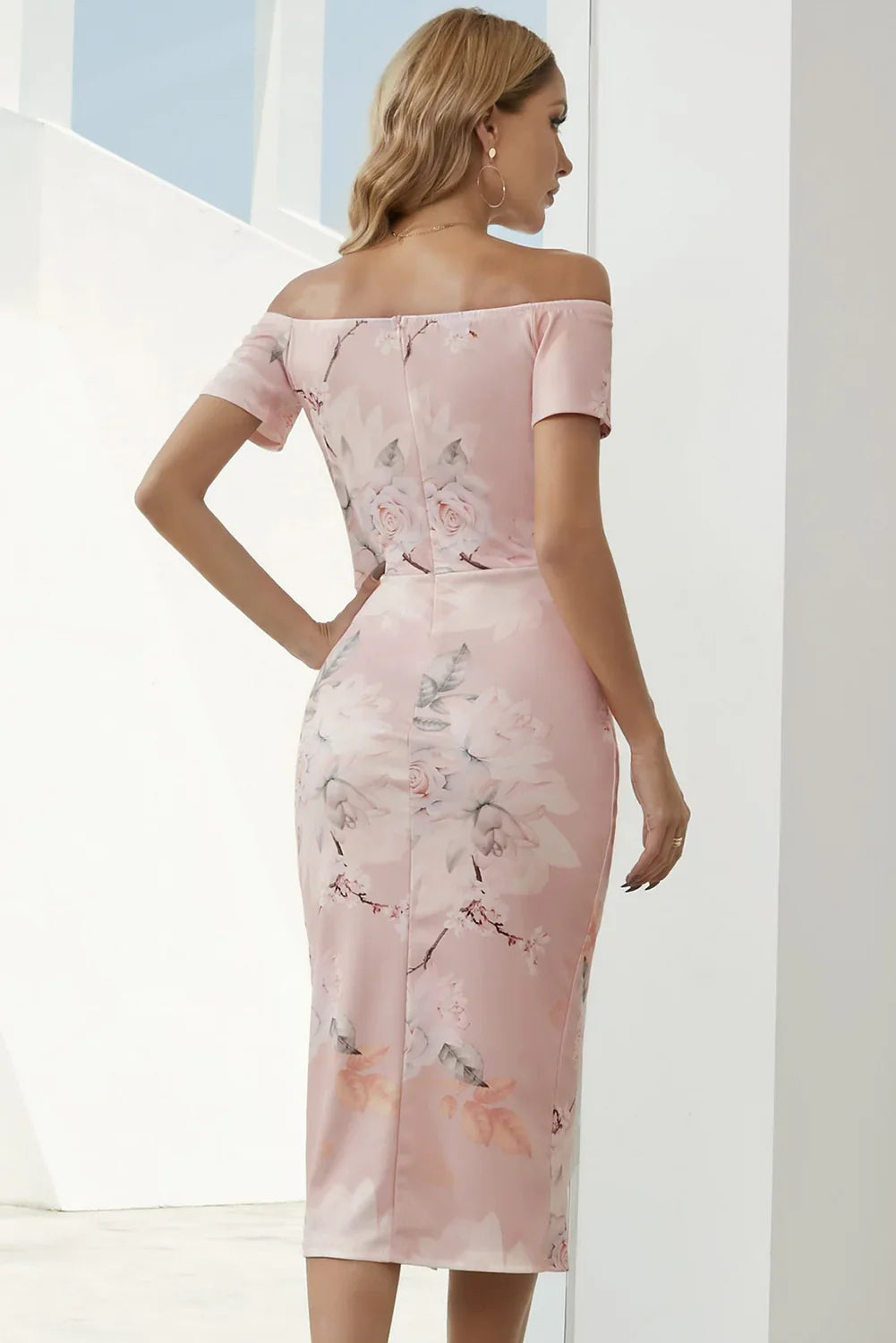 Printed Off-Shoulder Split Dress - Southern Shores Clothing