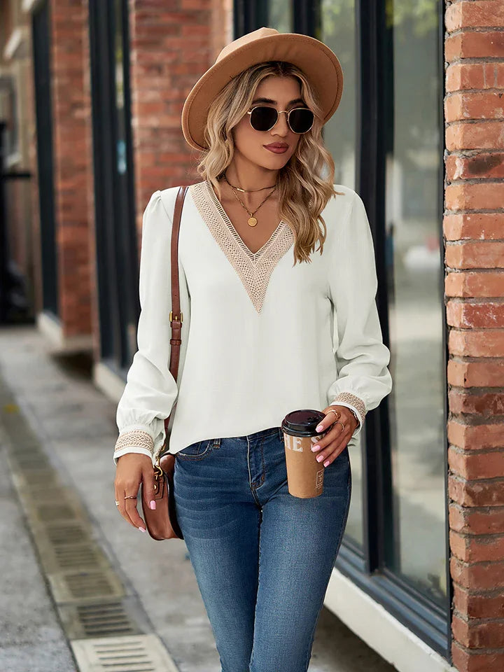 V Neck Long Sleeve Blouse For Everyday Coastal Style - Southern Shores Clothing