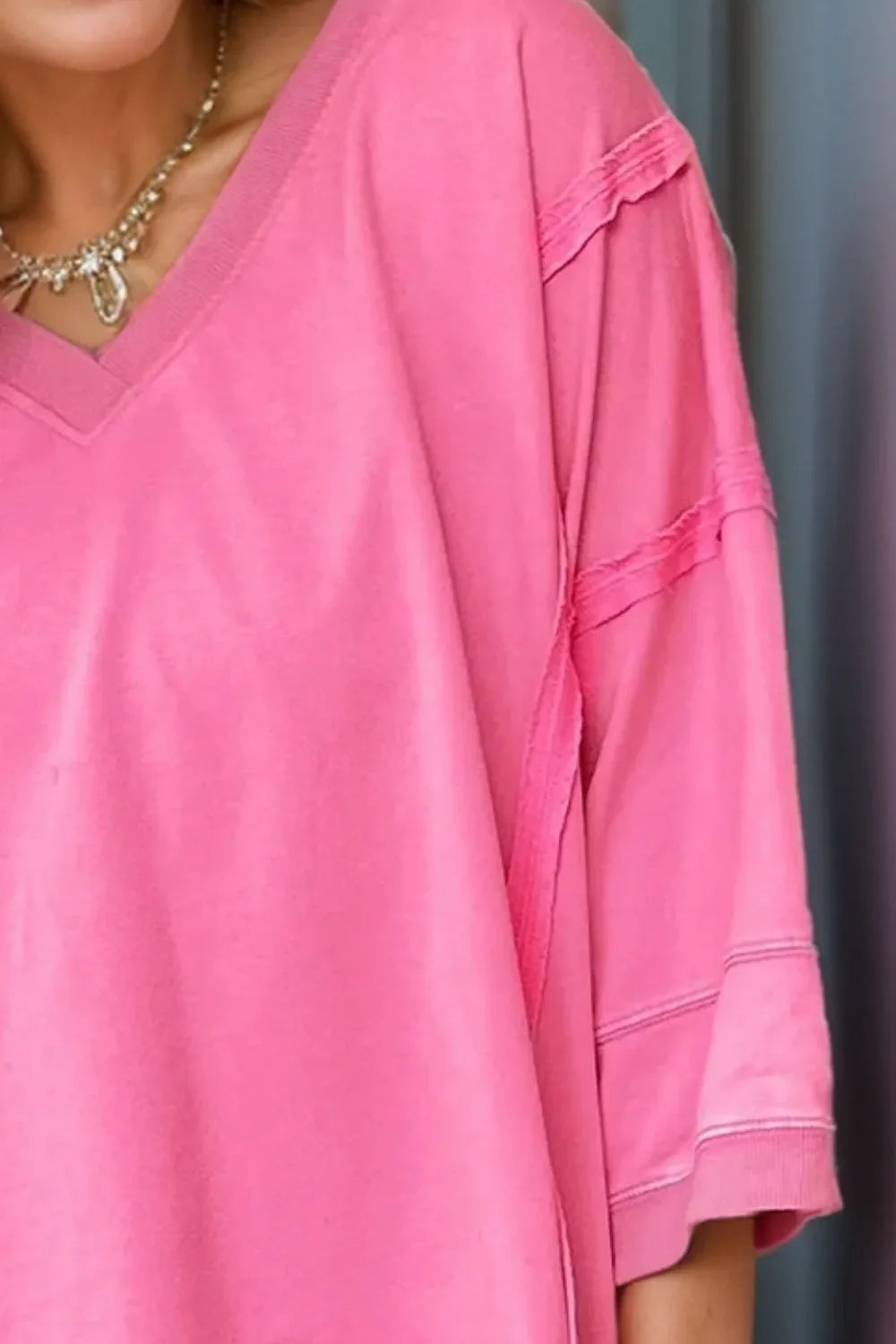 Southern Shores Clothing Exposed Seam V-Neck High-Low Polyester Blend Blouse For Modern Everyday Style - Southern Shores Clothing