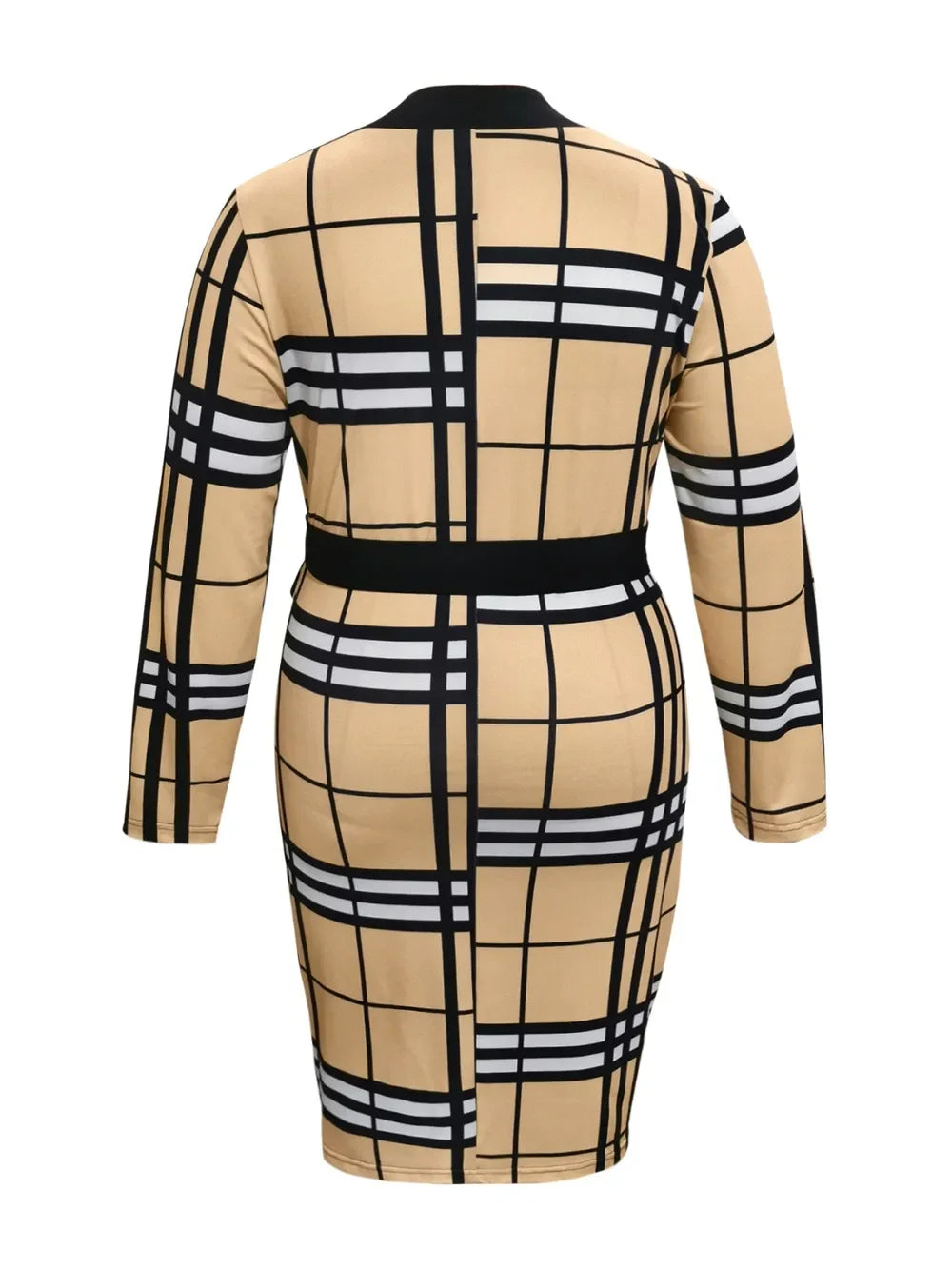 Plus Size Plaid V-Neck Long Sleeve Wrap Dress - Southern Shores Clothing