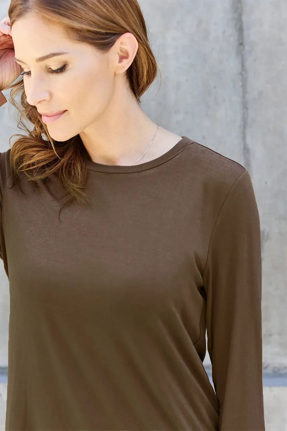 Basic Round Neck Long Sleeve Knit Top Silhouette - Southern Shores Clothing