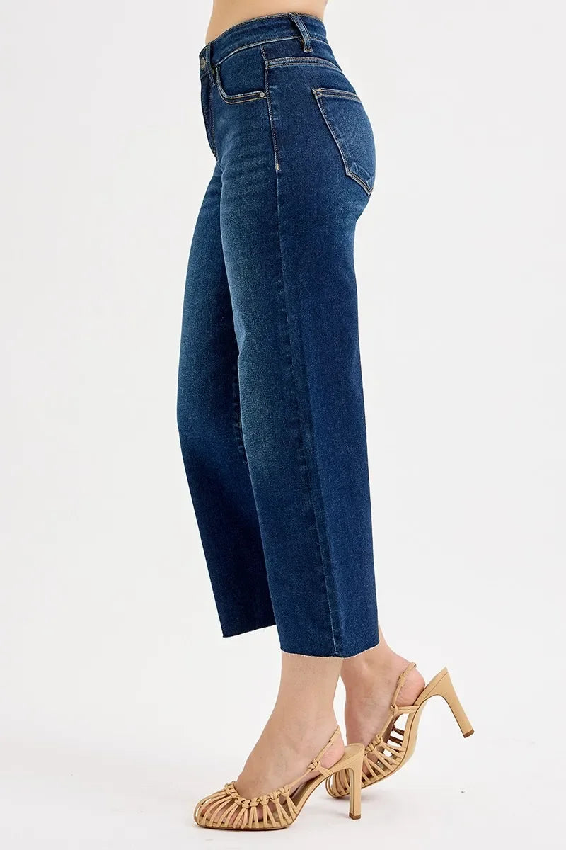 Plus Size High Rise Crop Wide Denim Jeans Tummy Control - Southern Shores Clothing