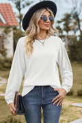 Eyelet Round Neck Long Sleeve T-Shirt - Southern Shores Clothing