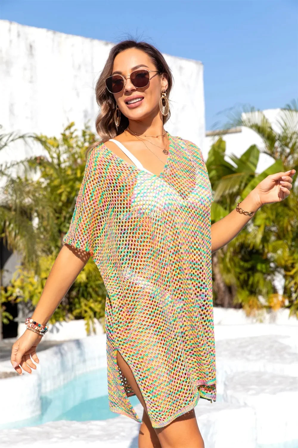 Angel Wings Openwork V-Neck Cover Up One Size - Southern Shores Clothing