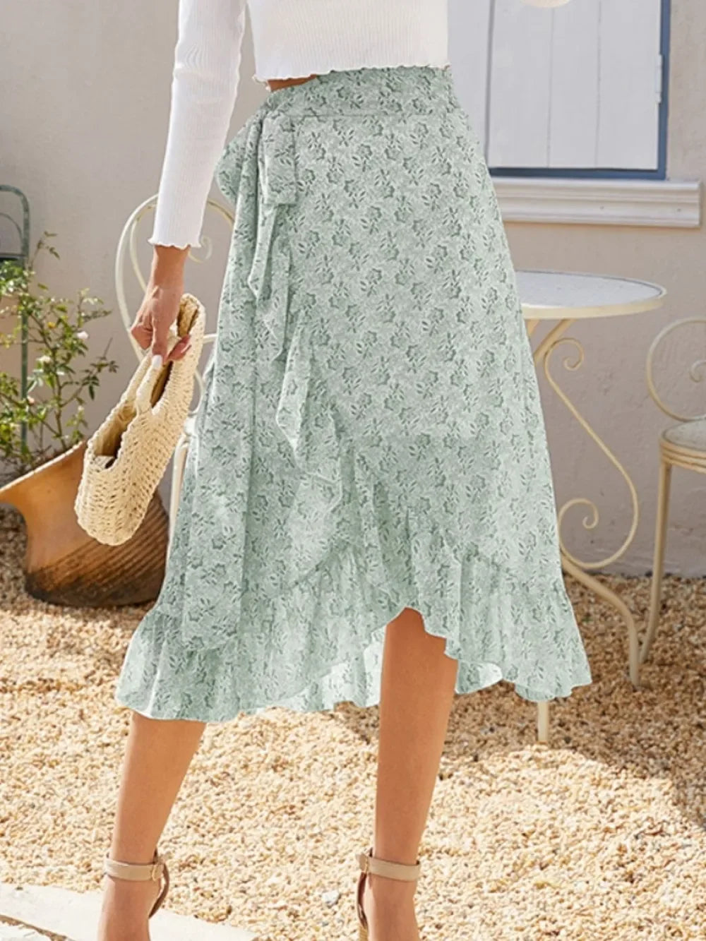 Printed Ruffled Midi Skirt With Flowing Silhouette - Southern Shores Clothing