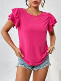 Round Neck Ruffle Sleeve Waffle Knit T Shirt - Southern Shores Clothing