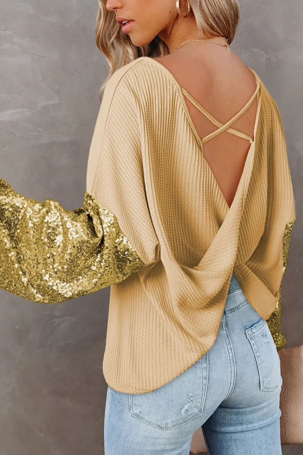 Southern Shores Clothing Sequin Waffle Knit Blouse In 100 Percent Polyester Fabric For Everyday Wear - Southern Shores Clothing