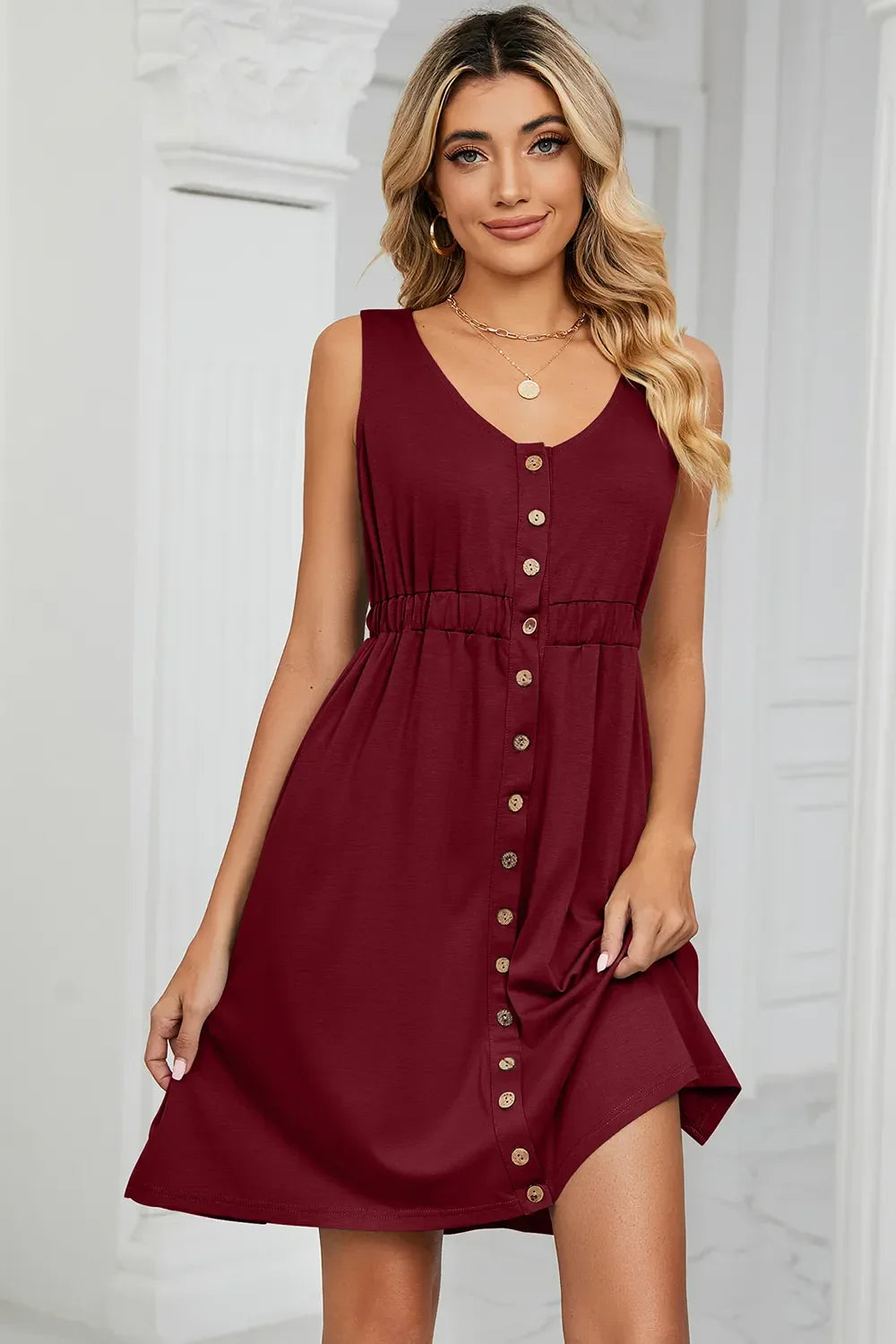 Buttoned Wide Strap Mini Dress - Southern Shores Clothing