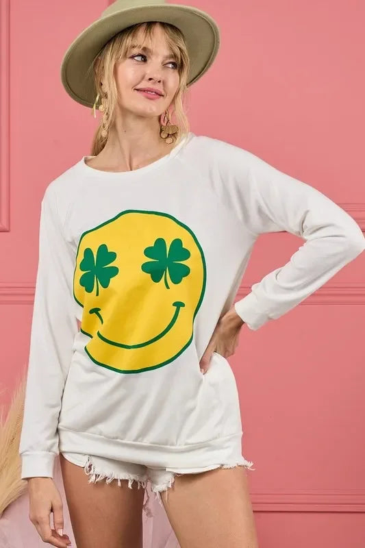 Smiley Face Graphic Round Neck Long Sleeve Top - Southern Shores Clothing