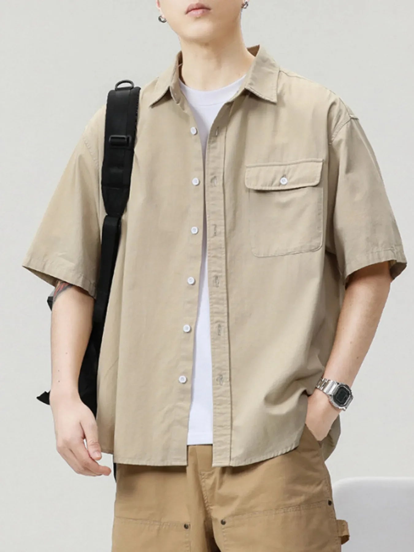 Plus Size Oversized Short Sleeve Button Up Shirt