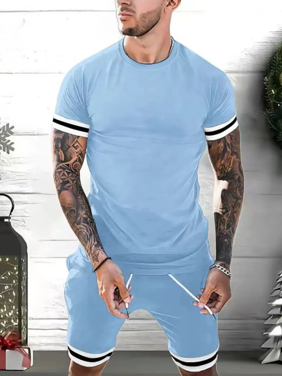 Men's Plus Size Round Neck Short Sleeve Top and Shorts Set - Southern Shores Clothing