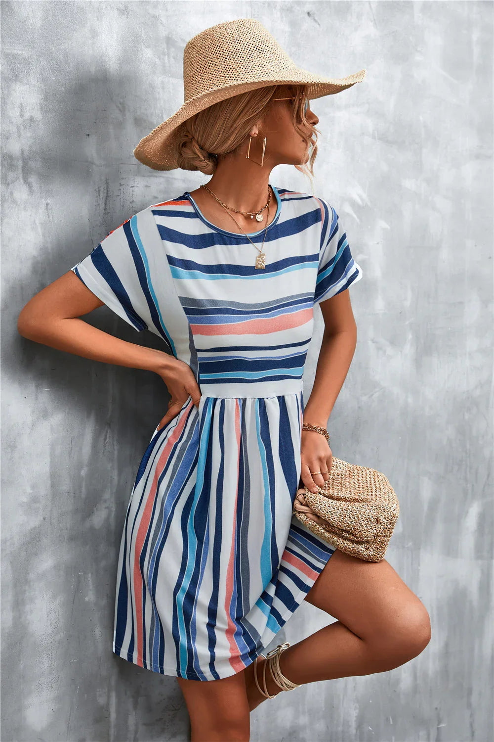 Striped Round Neck Dress - Southern Shores Clothing
