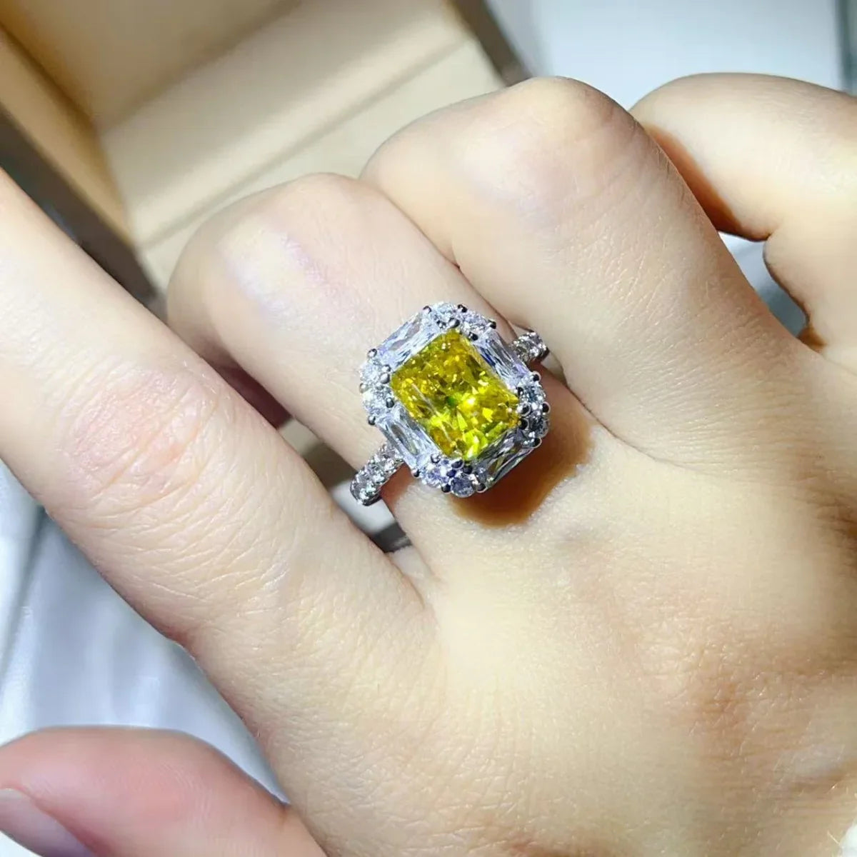 3 Carat Moissanite Halo Ring In Sterling Silver Setting - Southern Shores Clothing