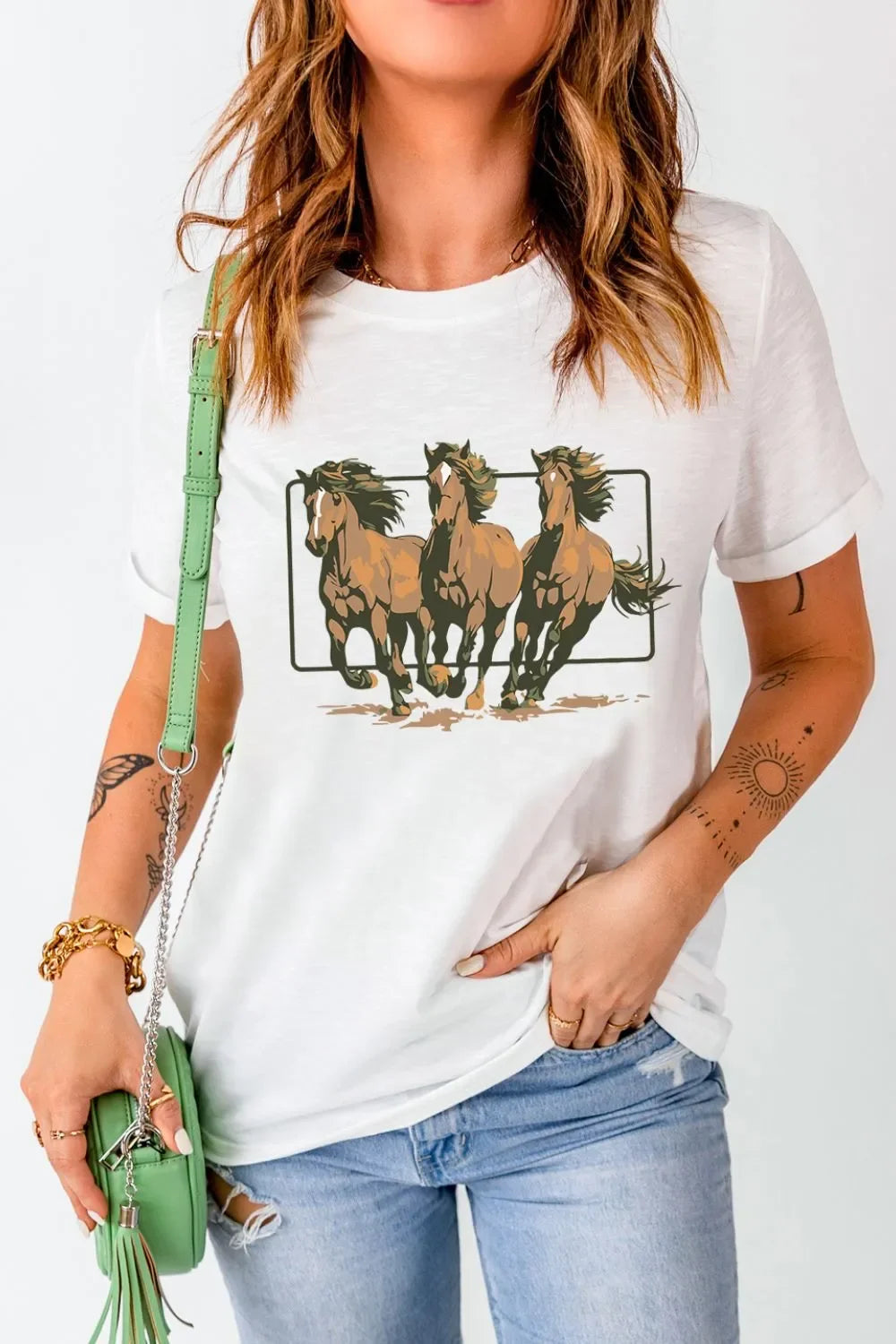 Texas Horse Graphic Cuffed Sleeve T Shirt - Southern Shores Clothing