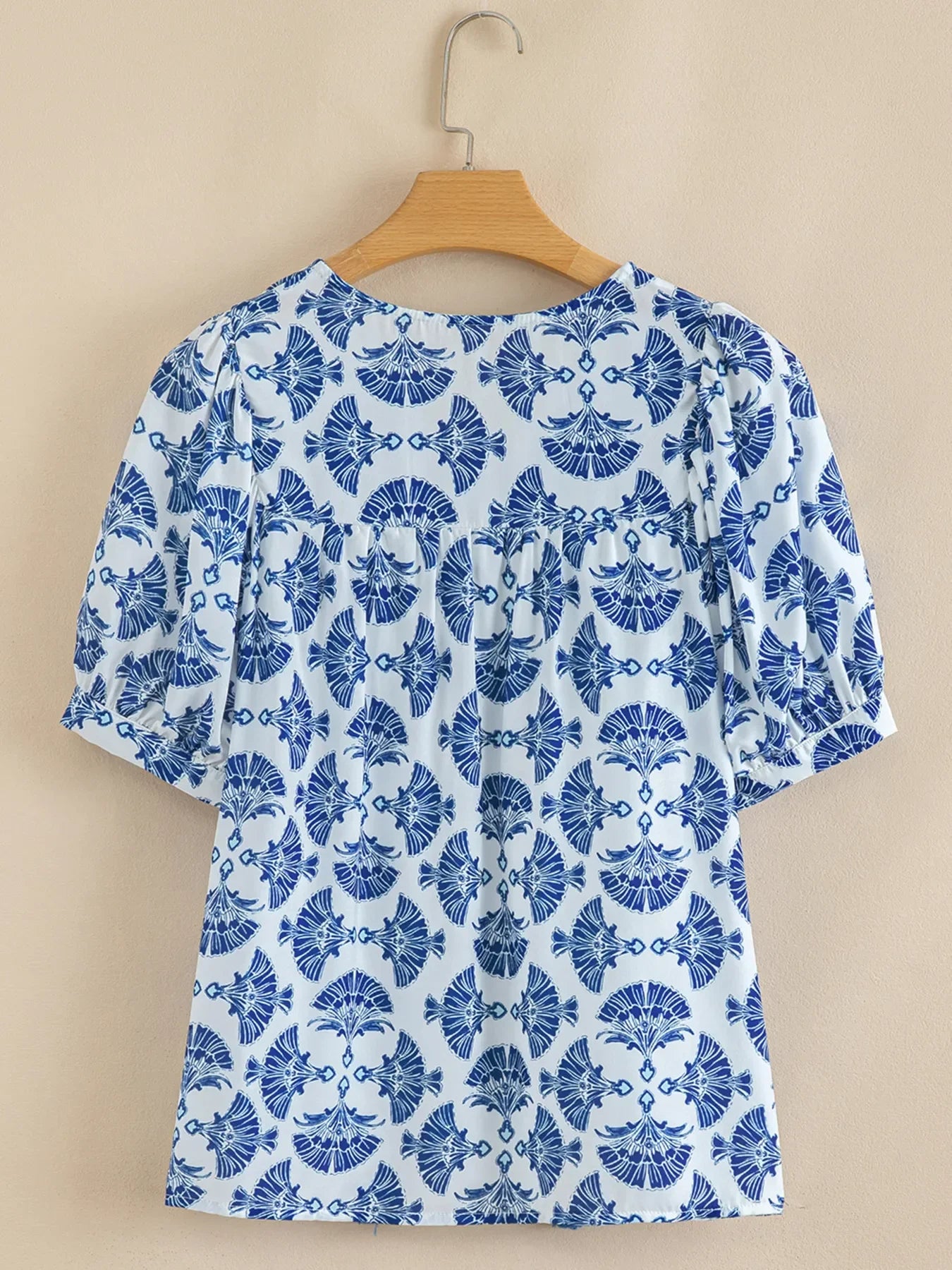 Printed Tassel Tie Neck Blouse For Warm Weather - Southern Shores Clothing