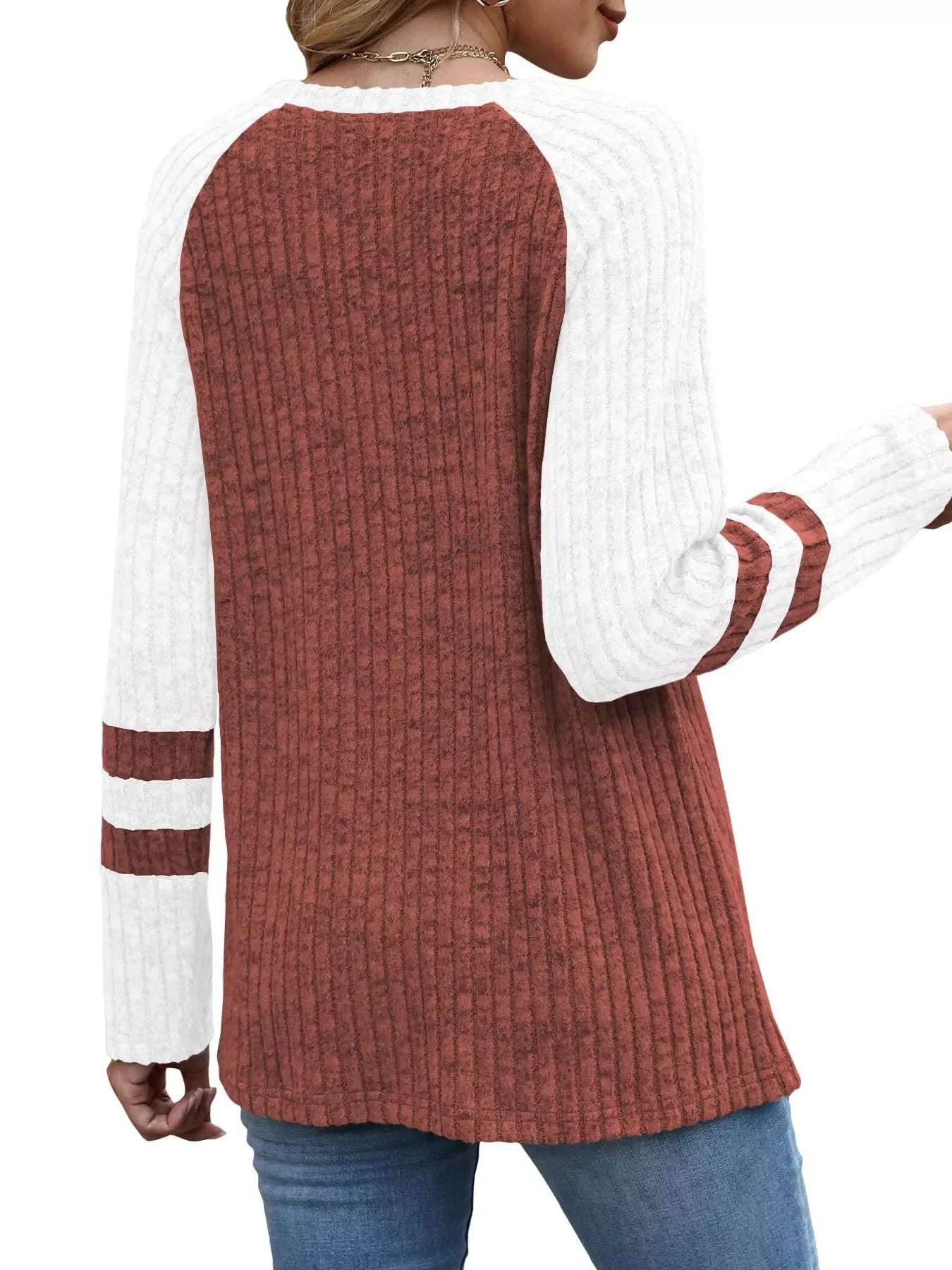 Ribbed Round Neck Raglan Sleeve Top - Southern Shores Clothing