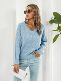 Openwork V Neck Stretch Knit Sweater Coastal Everyday - Southern Shores Clothing