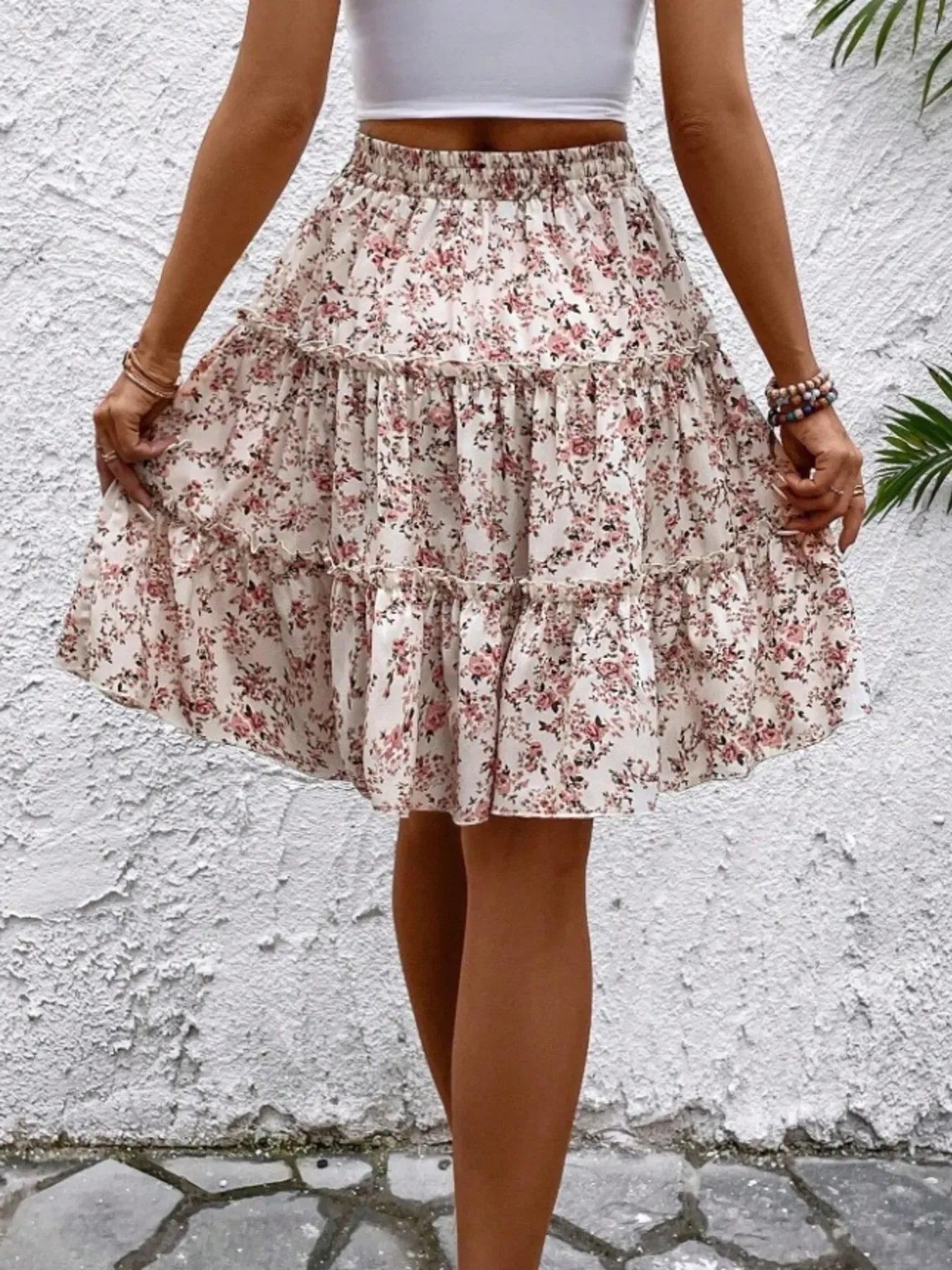Floral Print Midi Skirt Lightweight Fabric - Southern Shores Clothing