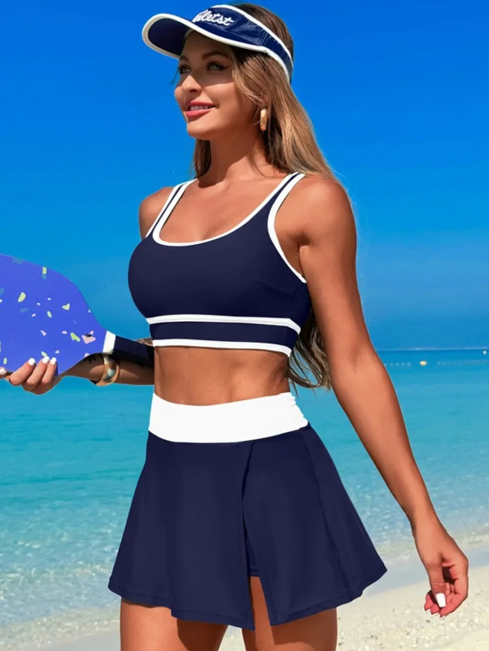 Two-Piece Swim Set With Scoop Neck Top And Skort Lightweight - Southern Shores Clothing