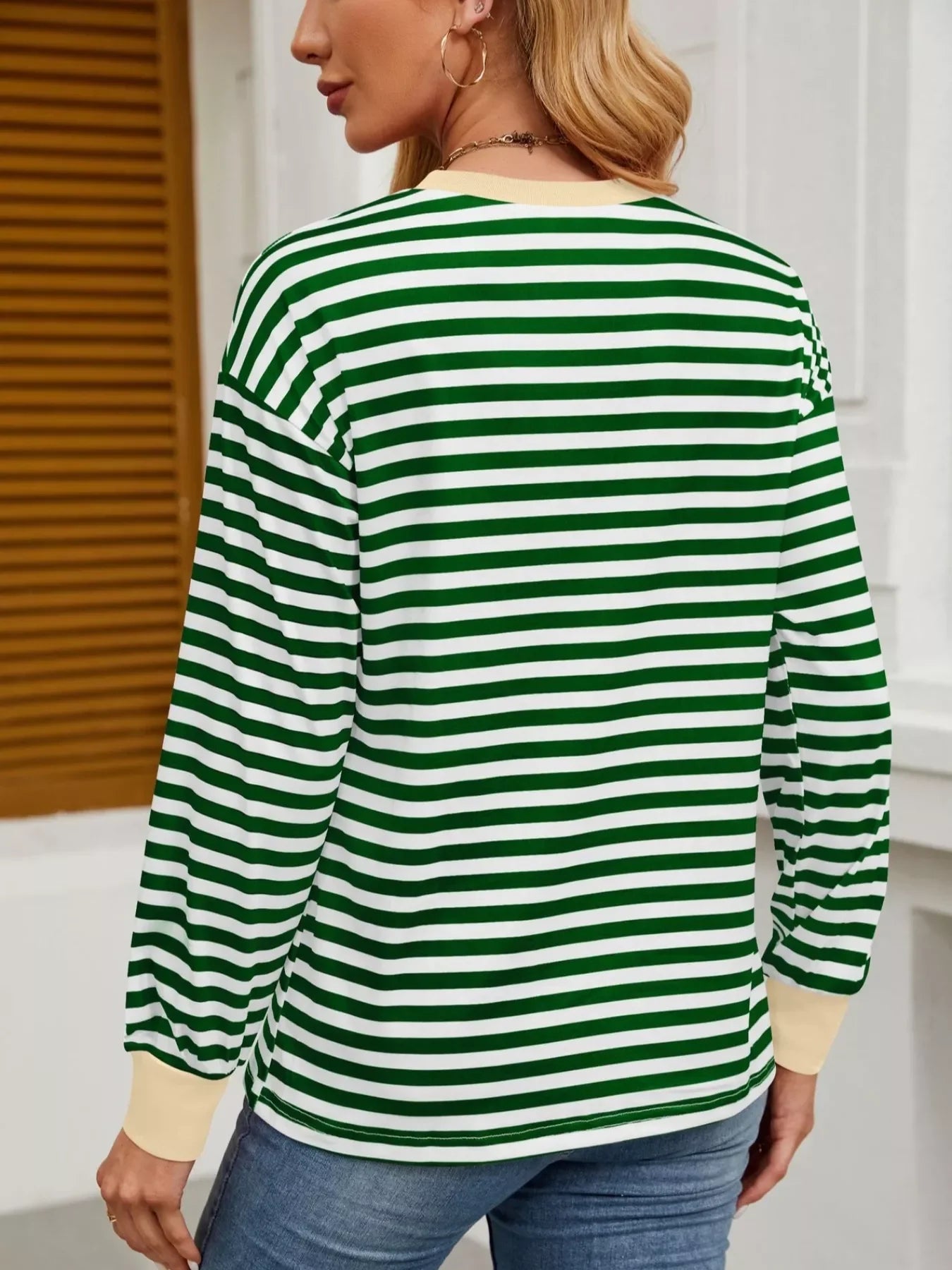 Striped Round Neck Long Sleeve T-Shirt - Southern Shores Clothing