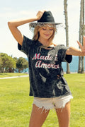 Laser Cut Mineral Washed America Print Cotton T Shirt - Southern Shores Clothing