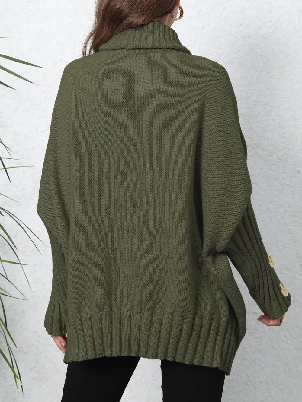 Turtleneck Sweater With Decorative Buttons - Southern Shores Clothing