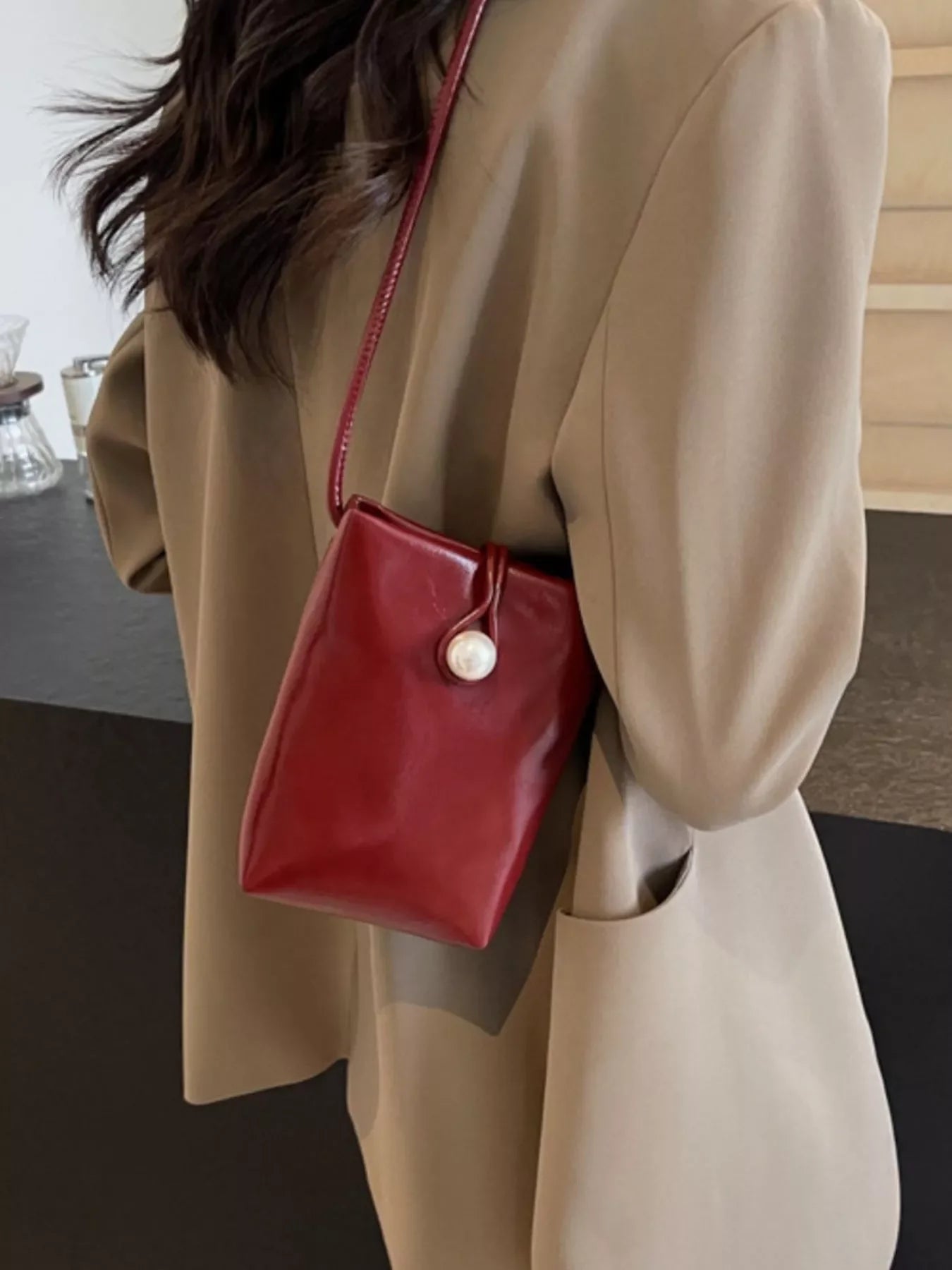 Pearl Decor Faux Leather Crossbody Bag Classic - Southern Shores Clothing