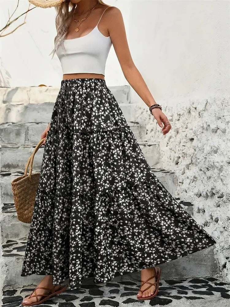 Tiered Floral Maxi Skirt For Summer Wear - Southern Shores Clothing