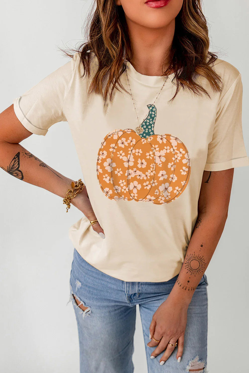 Pumpkin Graphic Round Neck Short Sleeve T Shirt - Southern Shores Clothing