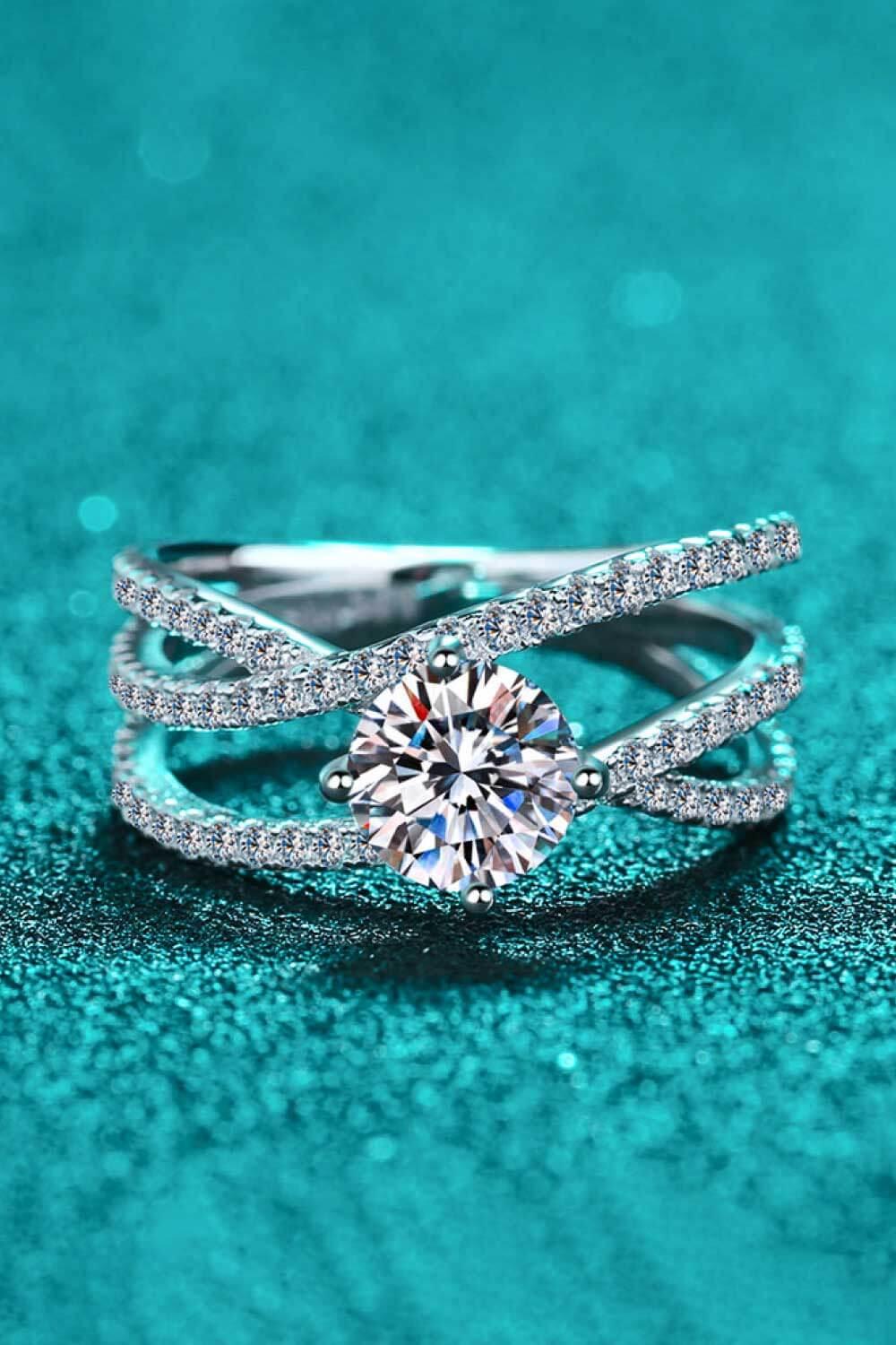 1 Carat Moissanite Crisscross Ring In Sterling Silver - Southern Shores Clothing