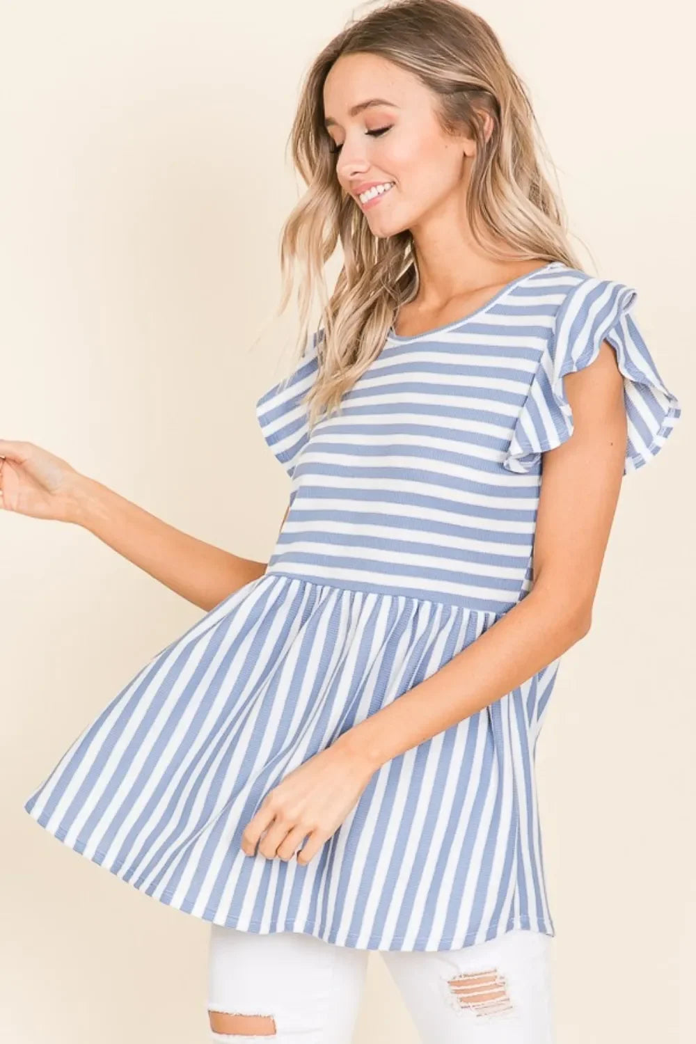 Lightweight Striped Round Neck Blouse Woven Top - Southern Shores Clothing