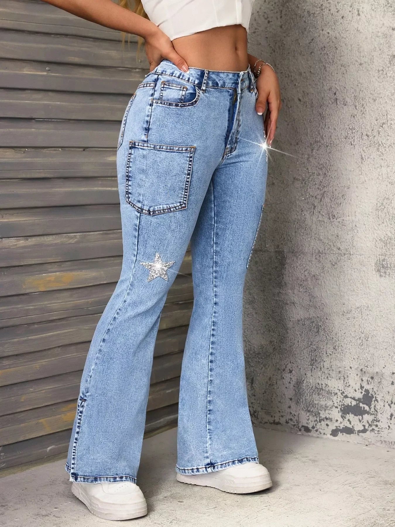 Coastal Slit Star Flare Leg Jeans Stretch Denim - Southern Shores Clothing