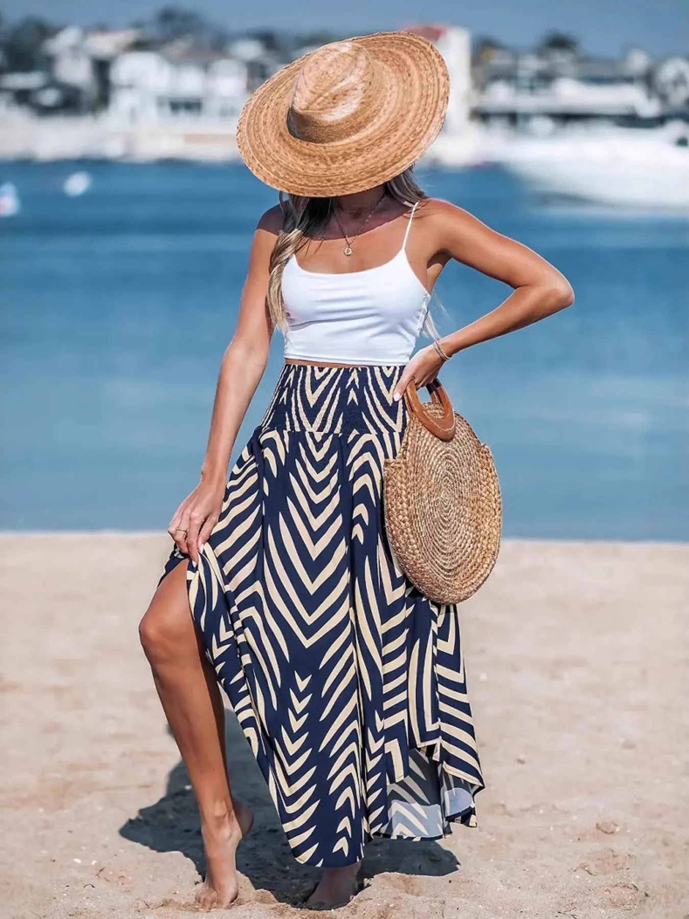 Coastal Printed High Waist Maxi Skirt for Women