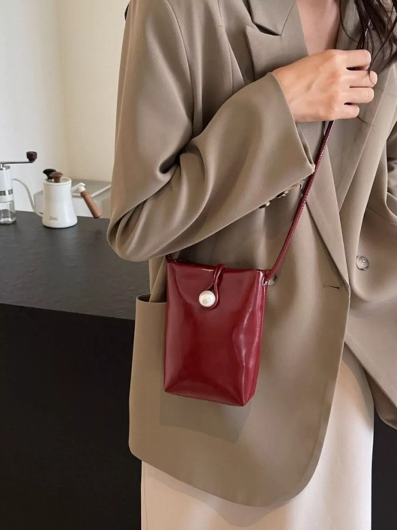 Pearl Decor Faux Leather Crossbody Bag Classic - Southern Shores Clothing