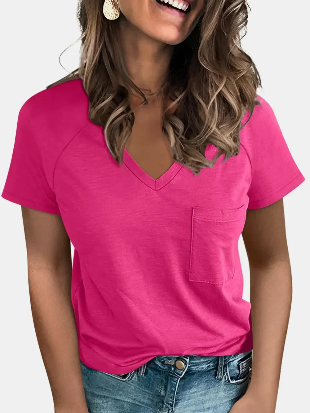 Pocketed V-Neck Short Sleeve T-Shirt - Southern Shores Clothing