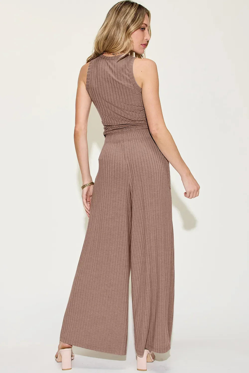 Two Piece Ribbed Tank and Wide Leg Pants Set - Southern Shores Clothing