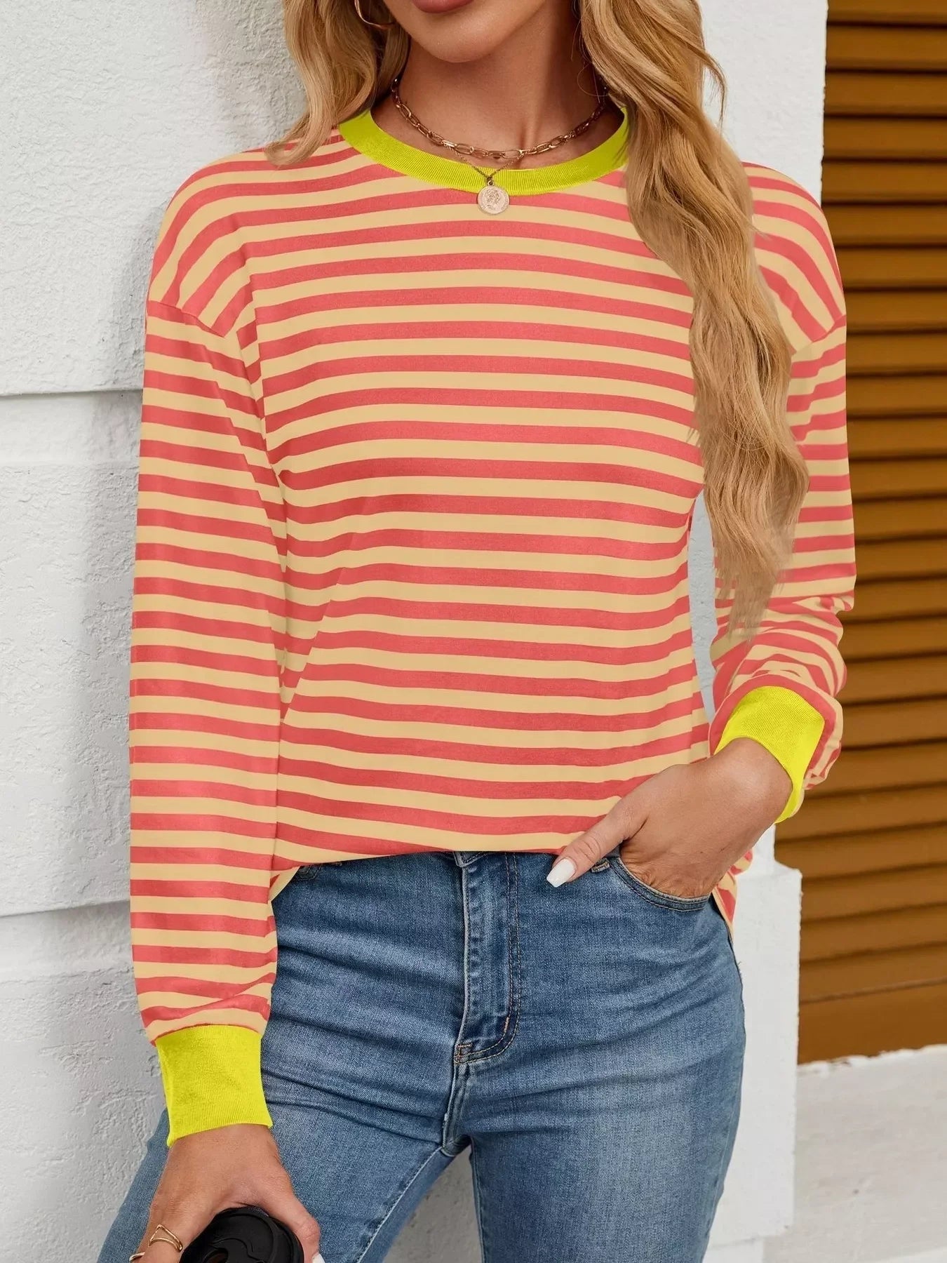 Striped Round Neck Long Sleeve T-Shirt - Southern Shores Clothing