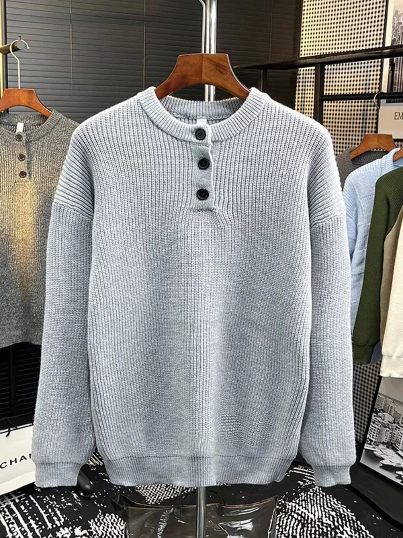 Plus Size Button Detail Relaxed Fit Dropped Shoulder Sweater - Southern Shores Clothing