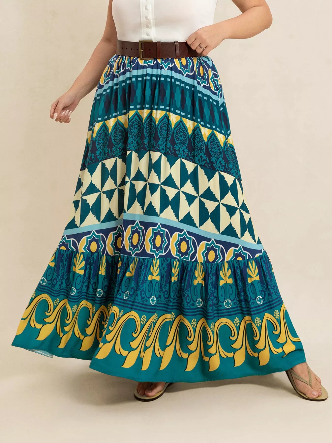 Coastal Plus Size Printed Flowy Maxi Skirt