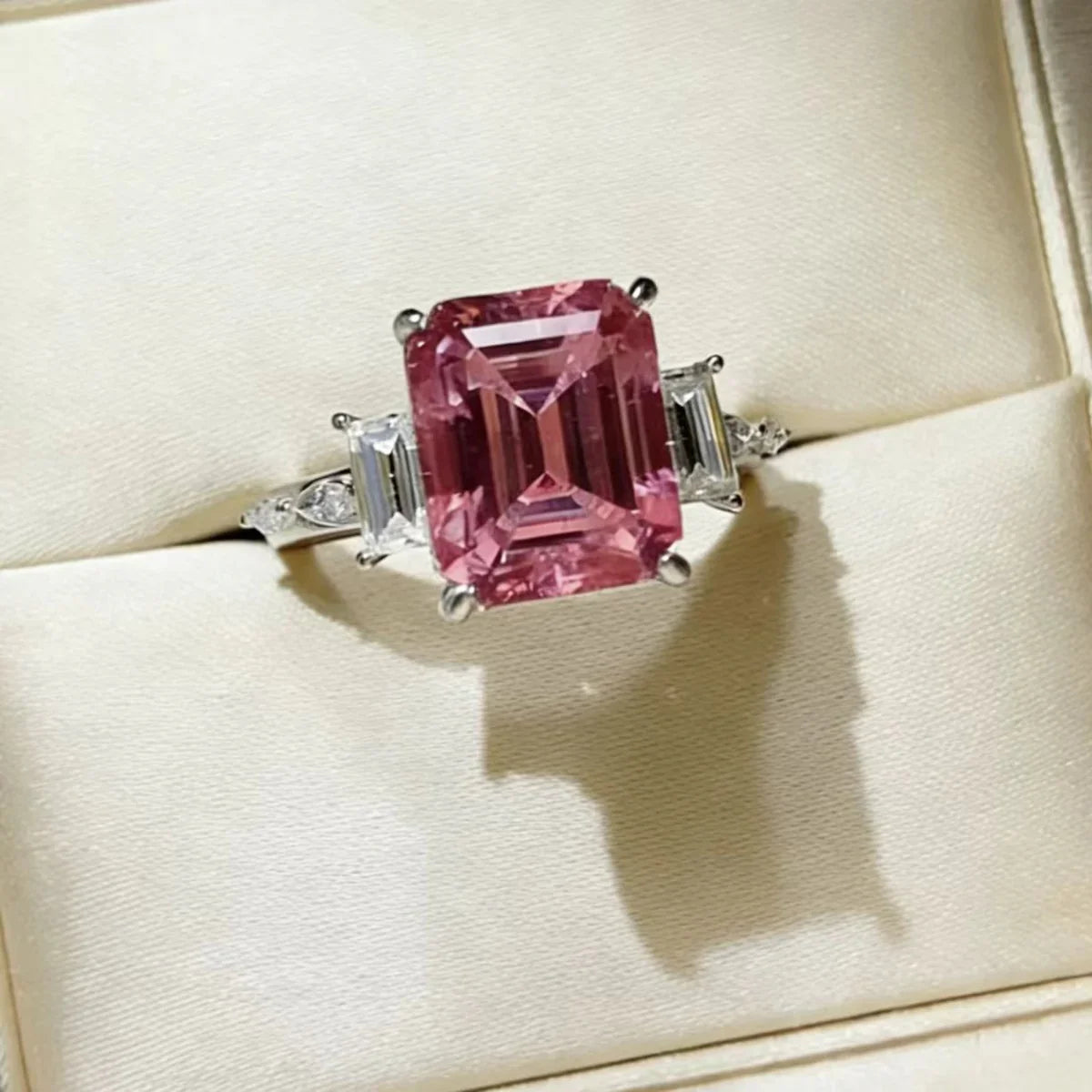 Moissanite Ring In Platinum-Plated Sterling Silver Jewelry - Southern Shores Clothing