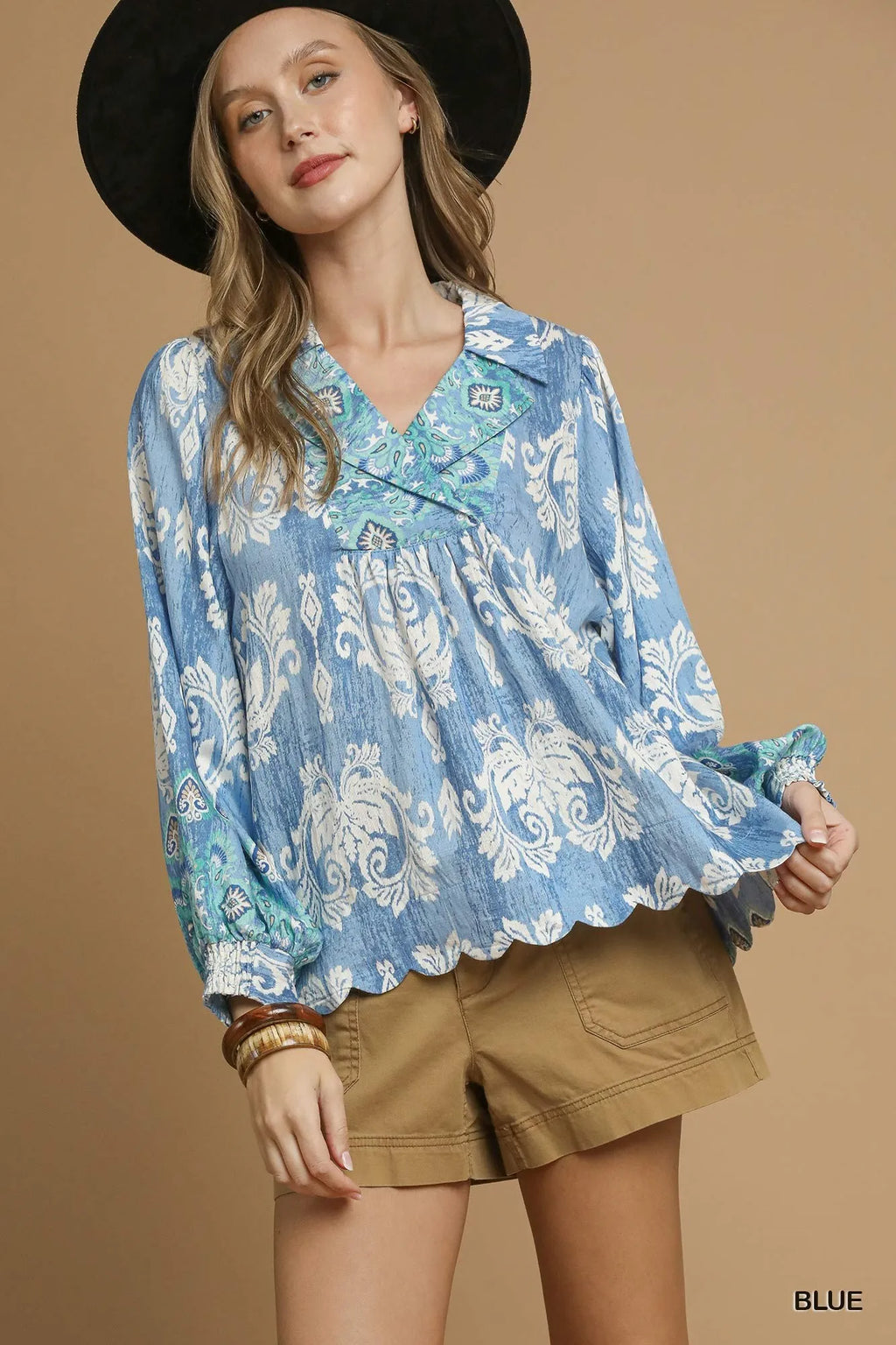 Umgee Printed Long Sleeve Blouse