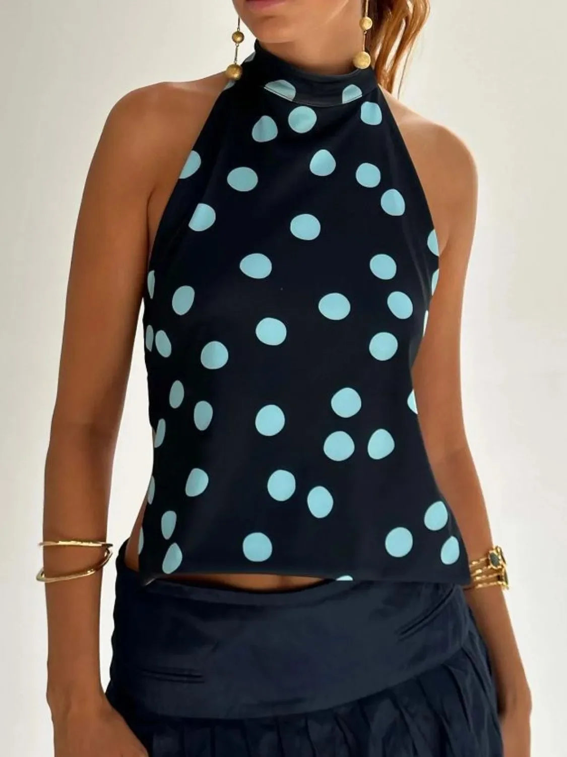 Backless Printed Halter Neck Tank Top With Slight Stretch - Southern Shores Clothing