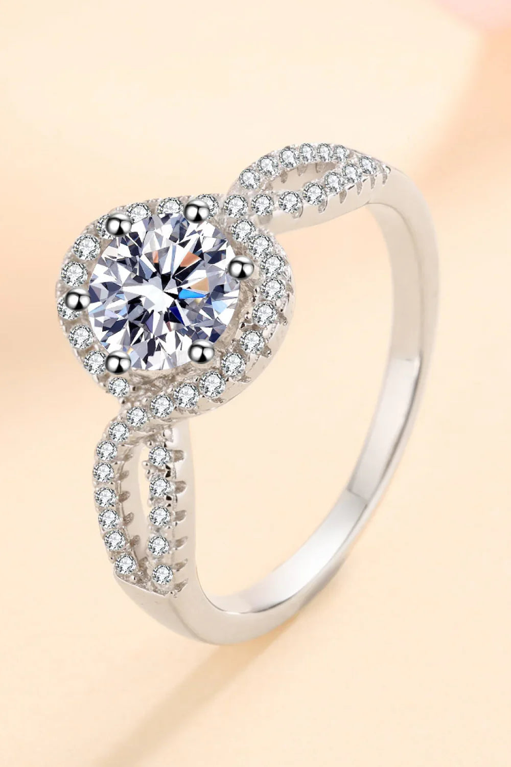 Sterling Silver Moissanite Geometric Ring 1 Carat Halo - Southern Shores Clothing