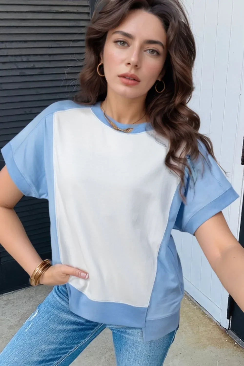 Block Exposed Seam Crew Neck T Shirt Casual - Southern Shores Clothing