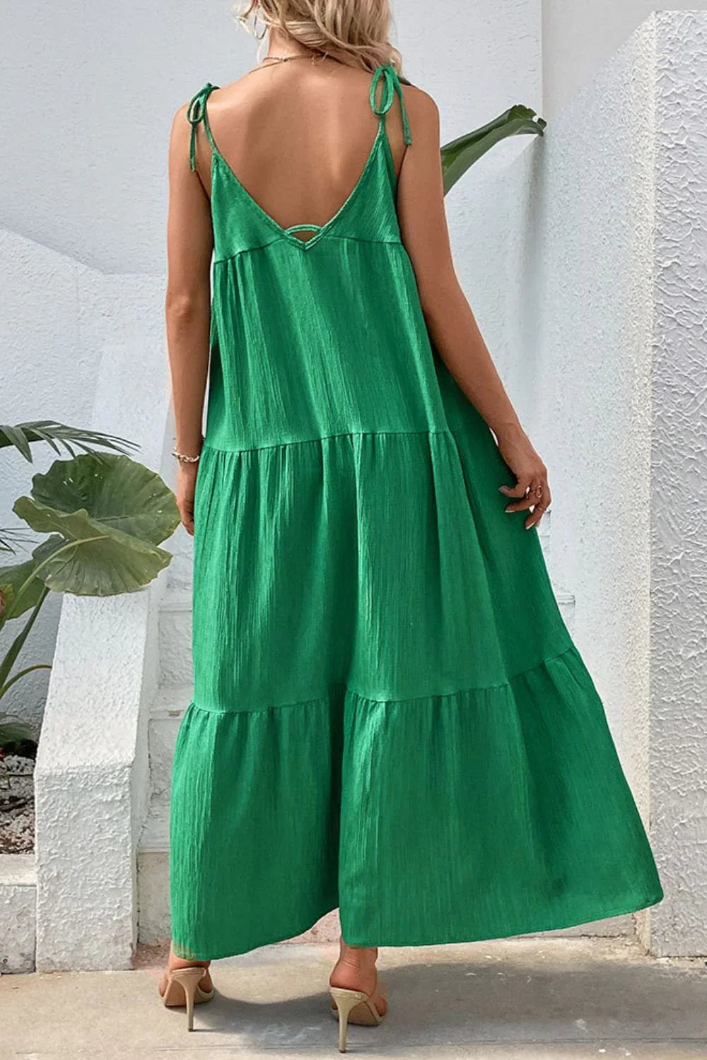 Tie-Shoulder Tiered Maxi Dress Coastal Vacation - Southern Shores Clothing