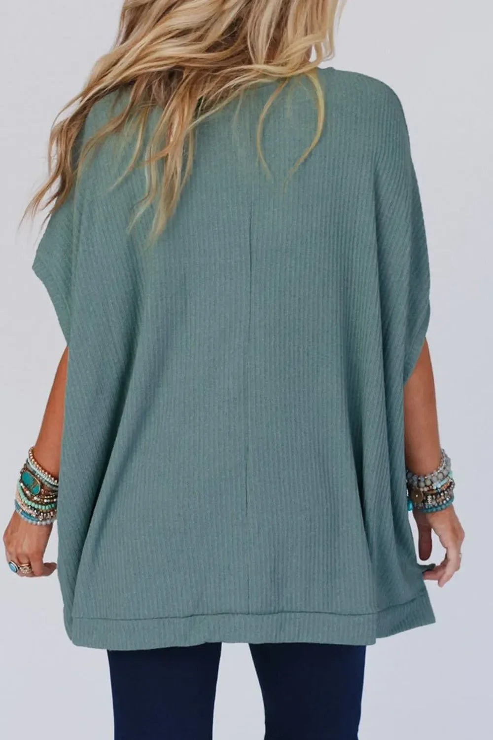 Oversized Ribbed Knit V Neck Dolman Short Sleeve Top - Southern Shores Clothing