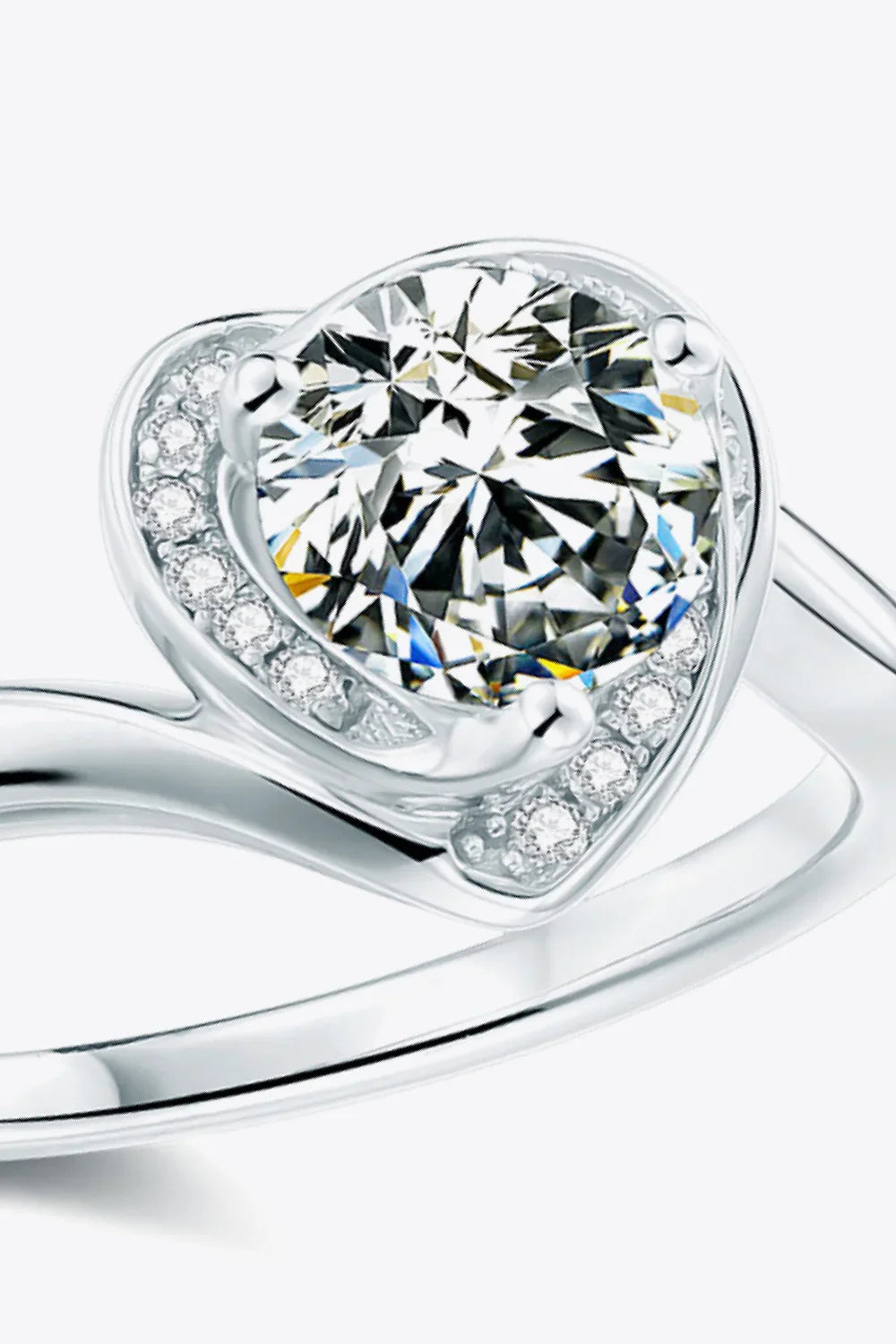 Platinum-Plated 1 Carat Moissanite Heart Ring With Halo - Southern Shores Clothing